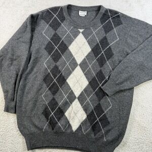 Elgin Cashmere Sweater Men Large Grey Argyle Crewneck 100% Scotland Made
